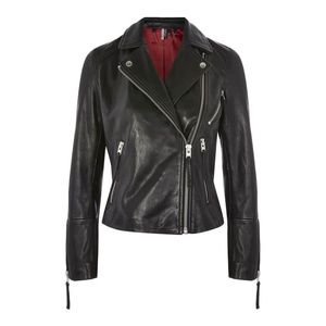 Topshop Rosemary Real Leather Biker Jacket